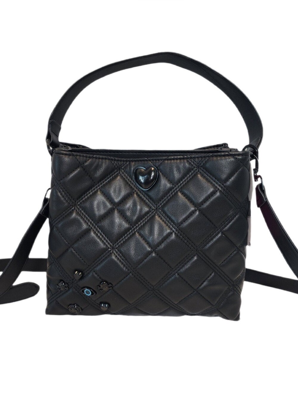 Betsey Johnson Skull & Crossbone Heart Black Quilted Shoulder/Crossbody Bag  NWT